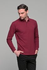 Μπορντό βαμβακερό ανδρικό πόλο μπλουζάκι FR μακρυμάνικο - Regular fit
