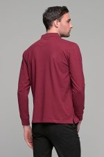 Μπορντό βαμβακερό ανδρικό πόλο μπλουζάκι FR μακρυμάνικο - Regular fit