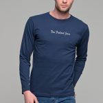 Μπλε ανδρικό μακρυμάνικο t-shirt μπλούζα με στάμπα New Jeans