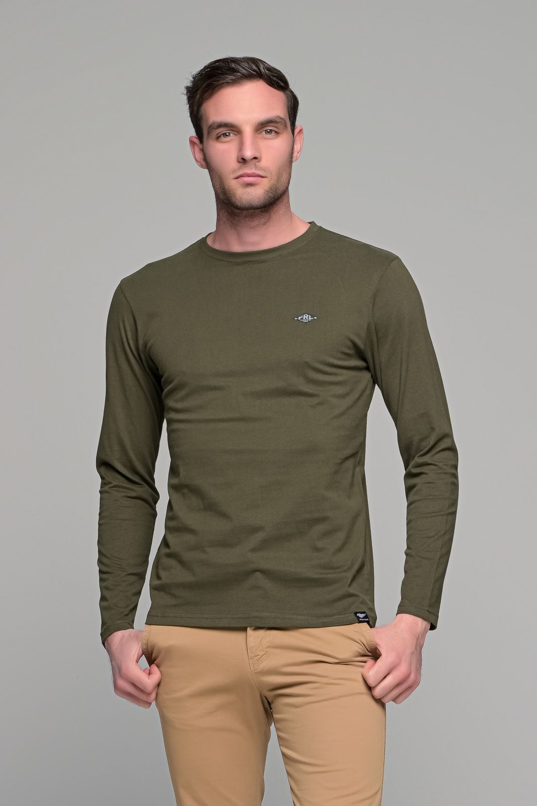 Πράσινο χακί ανδρική μακρυμάνικη μπλούζα με στάμπα FRL