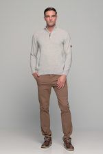 Γκρι πάγου ανδρικό massaro μάλλινο πλεκτό τύπου πόλο με φερμουάρ