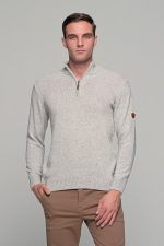 Γκρι πάγου ανδρικό massaro μάλλινο πλεκτό τύπου πόλο με φερμουάρ