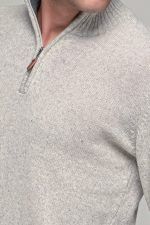 Γκρι πάγου ανδρικό massaro μάλλινο πλεκτό τύπου πόλο με φερμουάρ