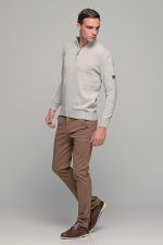 Γκρι πάγου ανδρικό massaro μάλλινο πλεκτό τύπου πόλο με φερμουάρ