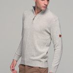 Γκρι πάγου ανδρικό massaro μάλλινο πλεκτό τύπου πόλο με φερμουάρ