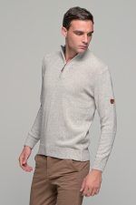 Γκρι πάγου ανδρικό massaro μάλλινο πλεκτό τύπου πόλο με φερμουάρ