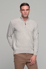 Γκρι πάγου ανδρικό massaro μάλλινο πλεκτό τύπου πόλο με φερμουάρ