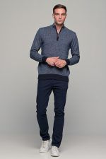 Μπλε ραφ ανδρικό massaro μάλλινο πλεκτό πόλο δίχρωμο με φερμουάρ φθηνό casual