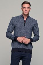 Μπλε ραφ ανδρικό massaro μάλλινο πλεκτό πόλο δίχρωμο με φερμουάρ φθηνό casual