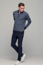 Μπλε ραφ ανδρικό massaro μάλλινο πλεκτό πόλο δίχρωμο με φερμουάρ φθηνό casual