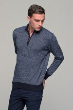 Μπλε ραφ ανδρικό massaro μάλλινο πλεκτό πόλο δίχρωμο με φερμουάρ φθηνό casual