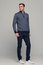 Μπλε ραφ ανδρικό massaro μάλλινο πλεκτό πόλο δίχρωμο με φερμουάρ φθηνό casual