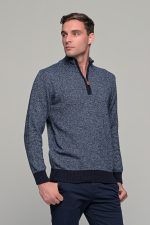 Μπλε ραφ ανδρικό massaro μάλλινο πλεκτό πόλο δίχρωμο με φερμουάρ φθηνό casual