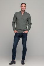 Πράσινο χακί ανδρικό massaro μάλλινο πλεκτό τύπου πόλο με φερμουάρ