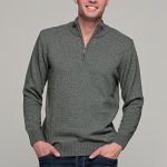 Πράσινο χακί ανδρικό massaro μάλλινο πλεκτό τύπου πόλο με φερμουάρ