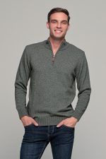 Πράσινο χακί ανδρικό massaro μάλλινο πλεκτό τύπου πόλο με φερμουάρ