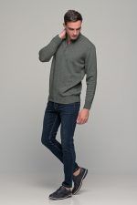 Πράσινο χακί ανδρικό massaro μάλλινο πλεκτό τύπου πόλο με φερμουάρ