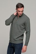 Πράσινο χακί ανδρικό massaro μάλλινο πλεκτό τύπου πόλο με φερμουάρ