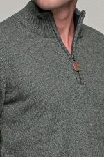 Πράσινο χακί ανδρικό massaro μάλλινο πλεκτό τύπου πόλο με φερμουάρ