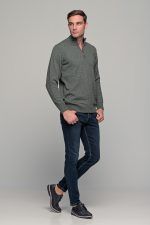 Πράσινο χακί ανδρικό massaro μάλλινο πλεκτό τύπου πόλο με φερμουάρ