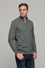 Πράσινο χακί ανδρικό massaro μάλλινο πλεκτό τύπου πόλο με φερμουάρ