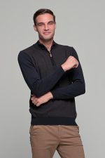 Δίχρωμο μπλε κάμελ ανδρικό βαμβακερό πλεκτό massaro με φερμουάρ - regular fit