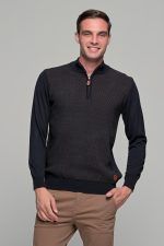 Δίχρωμο μπλε κάμελ ανδρικό βαμβακερό πλεκτό massaro με φερμουάρ - regular fit