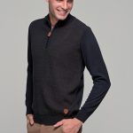 Δίχρωμο μπλε κάμελ ανδρικό βαμβακερό πλεκτό massaro με φερμουάρ - regular fit