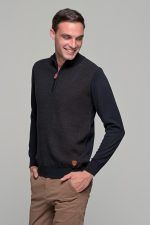 Δίχρωμο μπλε κάμελ ανδρικό βαμβακερό πλεκτό massaro με φερμουάρ - regular fit