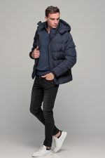 Ανδρικό μπουφάν αδιάβροχο φουσκωτό PAPARAZZI σε μπλε χρώμα - slim fit