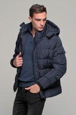 Ανδρικό μπουφάν αδιάβροχο φουσκωτό PAPARAZZI σε μπλε χρώμα - slim fit