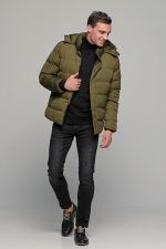 Ανδρικό μπουφάν αδιάβροχο φουσκωτό PAPARAZZI σε πράσινο χακί χρώμα - slim fit