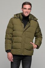 Ανδρικό μπουφάν αδιάβροχο φουσκωτό PAPARAZZI σε πράσινο χακί χρώμα - slim fit