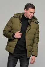 Ανδρικό μπουφάν αδιάβροχο φουσκωτό PAPARAZZI σε πράσινο χακί χρώμα - slim fit