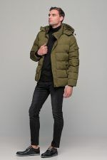 Ανδρικό μπουφάν αδιάβροχο φουσκωτό PAPARAZZI σε πράσινο χακί χρώμα - slim fit