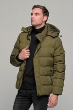 Ανδρικό μπουφάν αδιάβροχο φουσκωτό PAPARAZZI σε πράσινο χακί χρώμα - slim fit