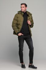 Ανδρικό μπουφάν αδιάβροχο φουσκωτό PAPARAZZI σε πράσινο χακί χρώμα - slim fit
