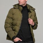 Ανδρικό μπουφάν αδιάβροχο φουσκωτό PAPARAZZI σε πράσινο χακί χρώμα - slim fit