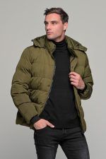 Ανδρικό μπουφάν αδιάβροχο φουσκωτό PAPARAZZI σε πράσινο χακί χρώμα - slim fit