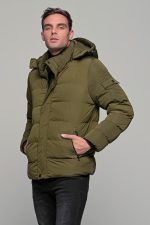 Ανδρικό μπουφάν αδιάβροχο φουσκωτό PAPARAZZI σε πράσινο χακί χρώμα - slim fit