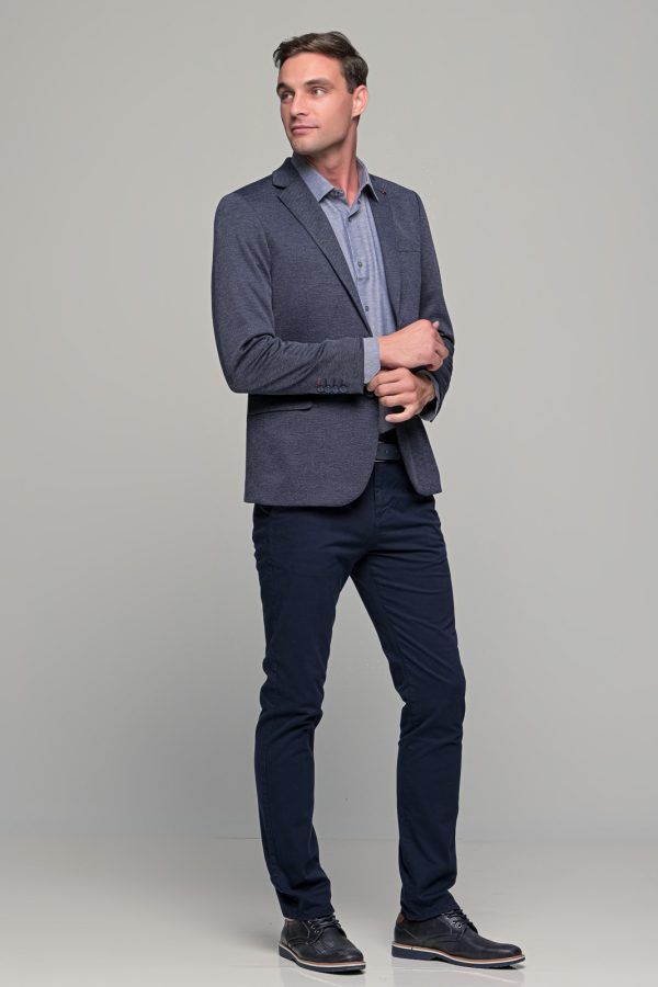 Γκρι μπλε ανδρικό πουκάμισο PAPARAZZI με τσεπάκι - Classic fit