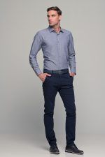 Γκρι μπλε ανδρικό πουκάμισο PAPARAZZI με τσεπάκι - Classic fit