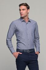 Γκρι μπλε ανδρικό πουκάμισο PAPARAZZI με τσεπάκι - Classic fit