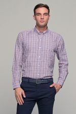Καρό ανδρικό πουκάμισο PAPARAZZI μπλε κόκκινο με τσεπάκι - Classic fit