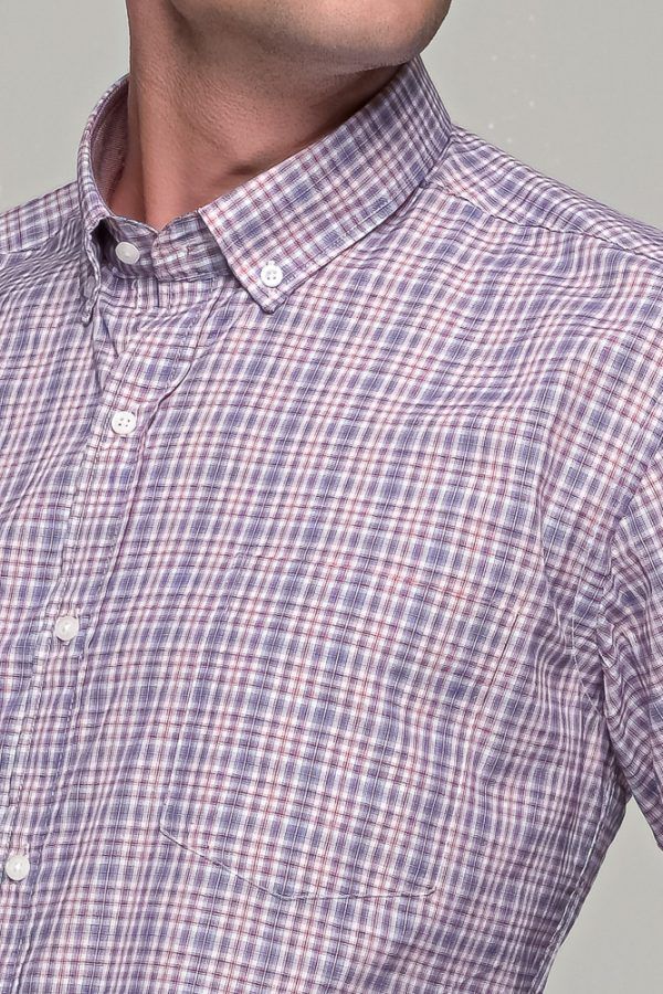 Καρό ανδρικό πουκάμισο PAPARAZZI μπλε κόκκινο με τσεπάκι - Classic fit