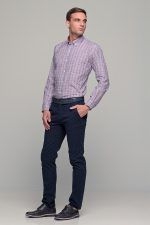 Καρό ανδρικό πουκάμισο PAPARAZZI μπλε κόκκινο με τσεπάκι - Classic fit