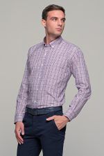 Καρό ανδρικό πουκάμισο PAPARAZZI μπλε κόκκινο με τσεπάκι - Classic fit