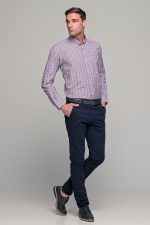 Καρό ανδρικό πουκάμισο PAPARAZZI μπλε κόκκινο με τσεπάκι - Classic fit