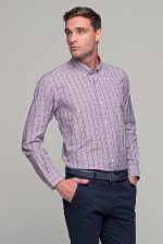 Καρό ανδρικό πουκάμισο PAPARAZZI μπλε κόκκινο με τσεπάκι - Classic fit