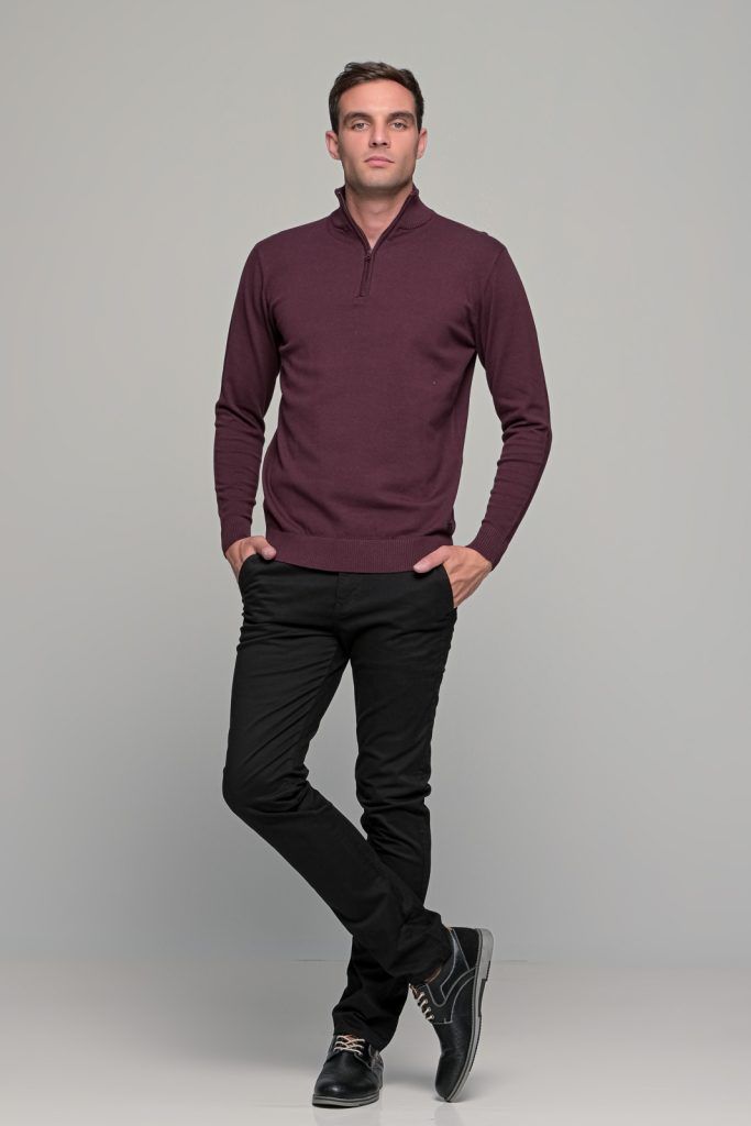 Μπορντό βαμβακερό ανδρικό πλεκτό FR με φερμουάρ - regular fit